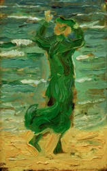 Donna nel vento al mare